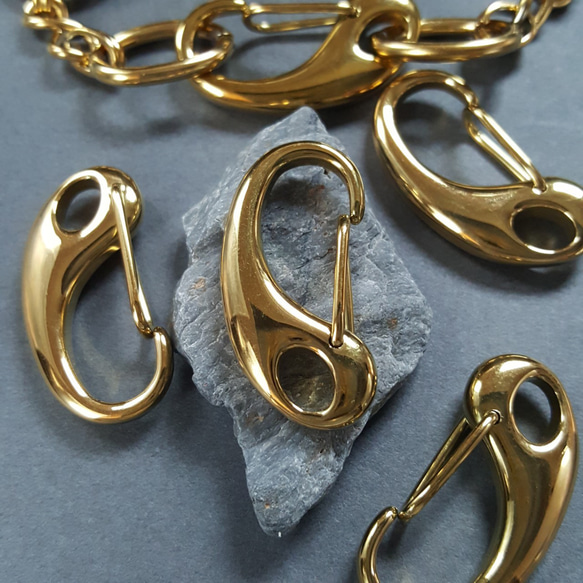 [1pcs] オール ステンレス 約32mm カラビナ ゴールド 金具 留め具 サージカルステンレス 金属アレルギー対応 12枚目の画像