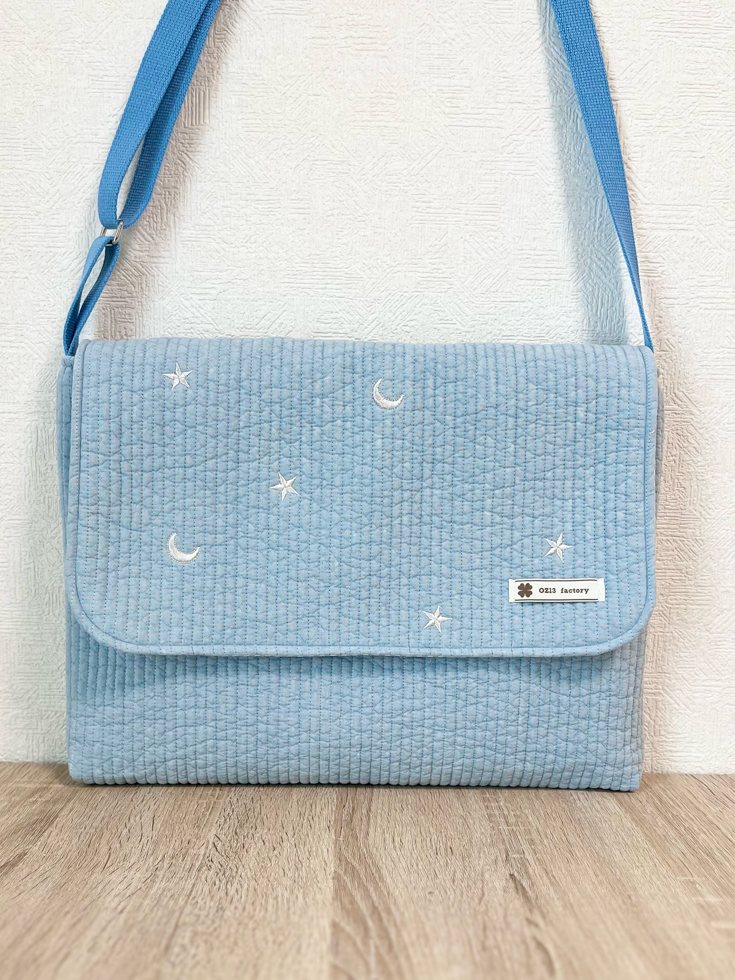 ⭐︎再販⭐︎ 図書袋　ヌビ・ムーンスター刺繍/ライトブルー×ヌビ・ライトブルー