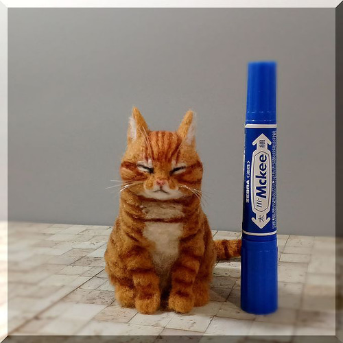 羊毛フェルト 猫 茶トラ フレーム猫 羊毛フェルト にじいろ 羊毛