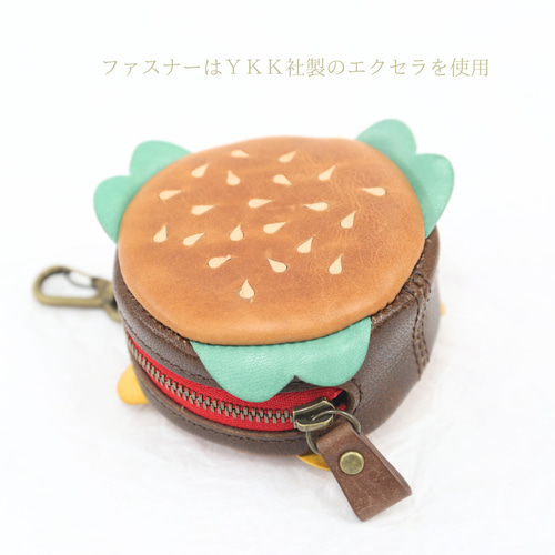 レザー ハンバーガー 革小物 ミニポーチ 小物入れ ケース 小銭入れ ハンバーガー 丸ミニポーチ ゴルフボール ケース チャーム プレゼント