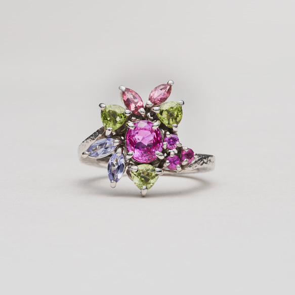 Pt900 ピンクサファイアと色石のブーケリング 指輪・リング JEWELRY 