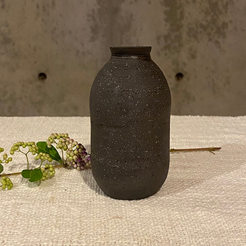 黒い陶器製花瓶 箱付き 14412-30011095.jpg