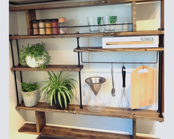 新作☆キッチンラックCentral☆木目強調☆窓枠インテリア☆西海岸