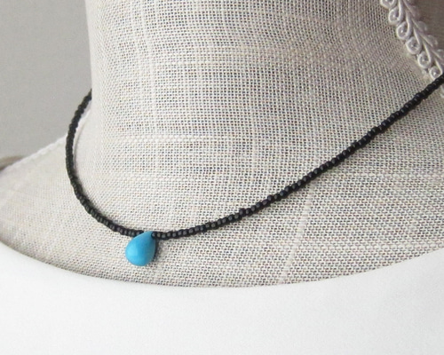 ブラック しずく ガラス ビーズ ネックレス 黒 ブラック #black