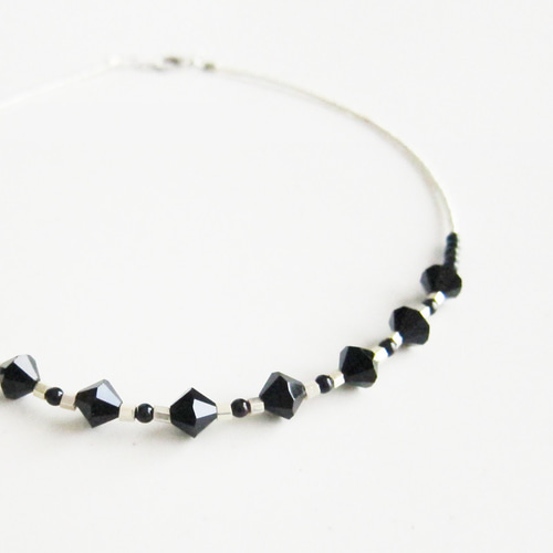 ブラック ソロバン カット ガラス ビーズ ネックレス 黒 ブラック