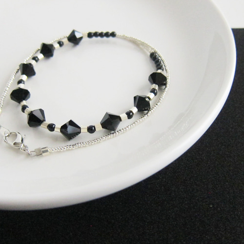 ブラック ソロバン カット ガラス ビーズ ネックレス 黒 ブラック