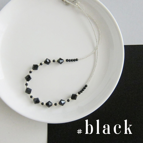 ブラック ソロバン カット ガラス ビーズ ネックレス 黒 ブラック
