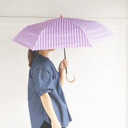 【訳あり品 約2,500円引き】竹ハンドル UVカット折りたたみ傘 stripe 紫外線99.9%カット 晴雨兼用 日傘 18枚目の画像