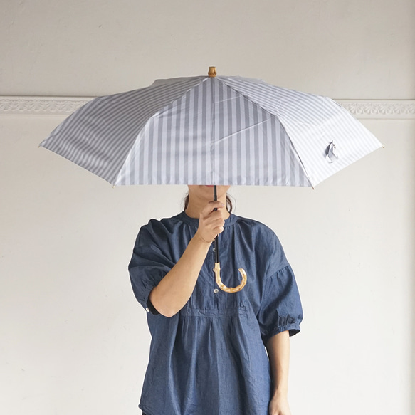 【訳あり品 約2,500円引き】竹ハンドル UVカット折りたたみ傘 stripe 紫外線99.9%カット 晴雨兼用 日傘 15枚目の画像