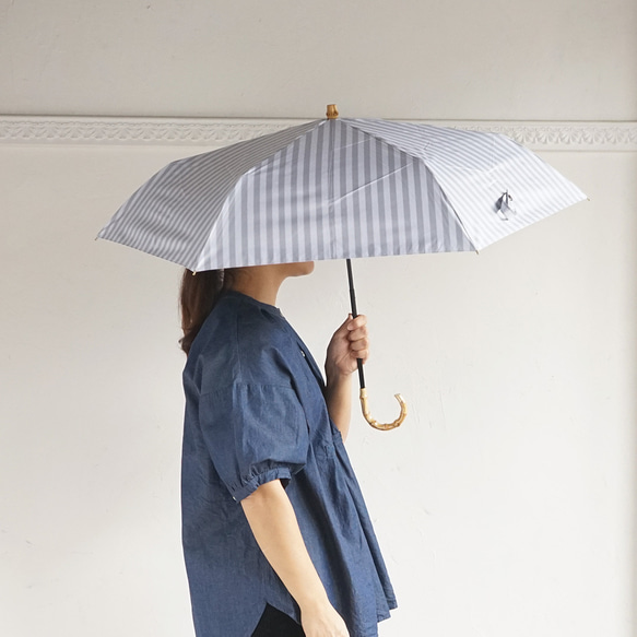 【訳あり品 約2,500円引き】竹ハンドル UVカット折りたたみ傘 stripe 紫外線99.9%カット 晴雨兼用 日傘 17枚目の画像