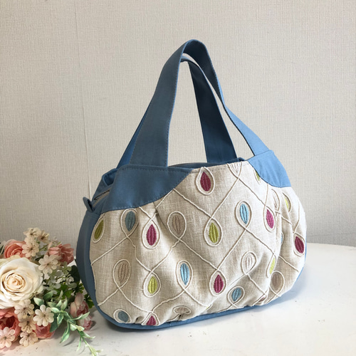 ラウンドバック インポートファブリック あおりタイプ トートバッグ  