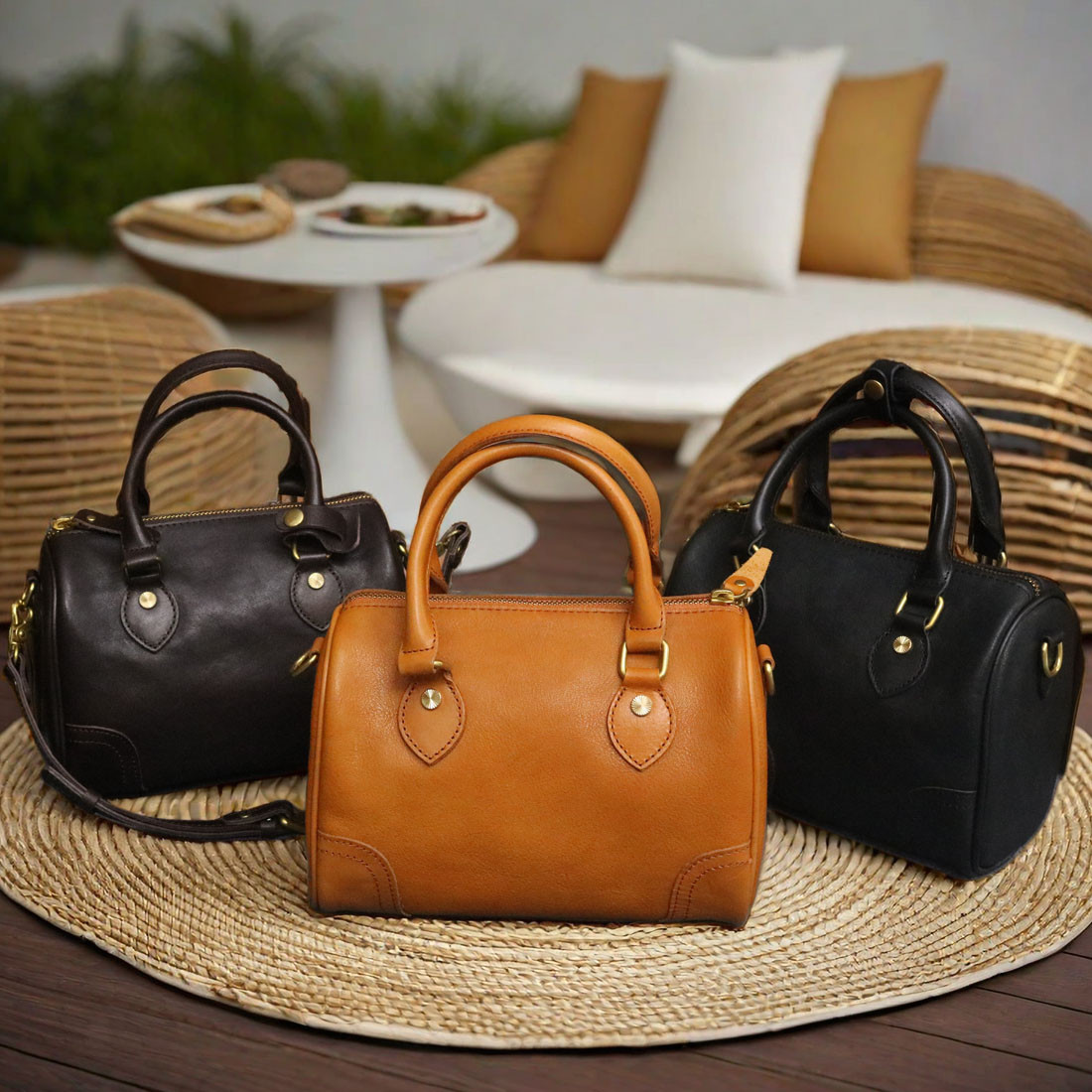 ボストンバッグ トラベルバッグ レザー 本革 牛革 手作りレトロデザインのボストンバッグ - ショルダー・ハンドバッグ