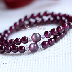 ブルームーンストーンとロードライドガーネットのブレスレット 良質パープルマイカ＆ロードライトガーネットブレスレット 秋色