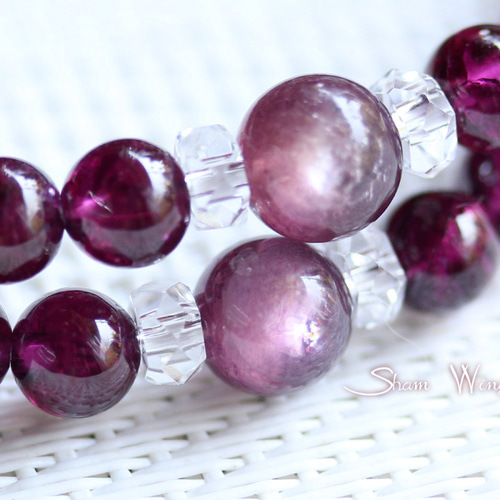 ブルームーンストーンとロードライドガーネットのブレスレット 良質パープルマイカ＆ロードライトガーネットブレスレット 秋色