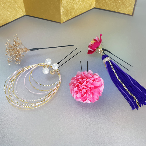 ꫛꫀꪝ✧No.1853 豪華宝石ビジュー飾り付き髪飾りセット 成人式 紫系