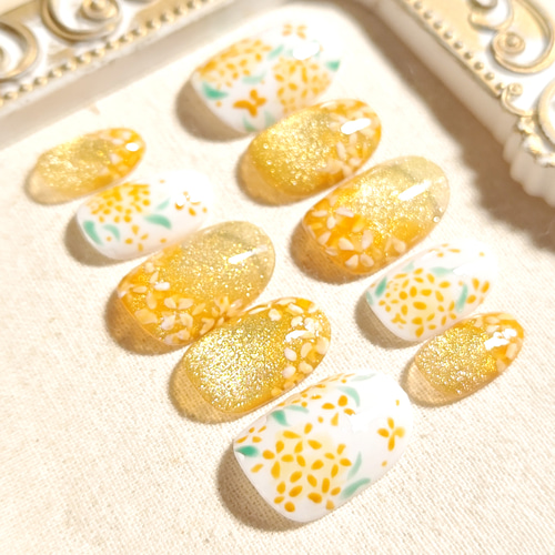 ☆現品☆ネイルチップ ジェルネイル 金木犀 秋 花 115 ネイル
