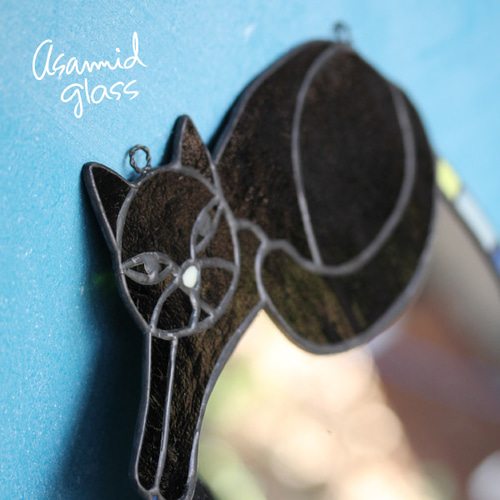 ステンドグラス 【ワケあり】黒猫のミラー その他インテリア雑貨