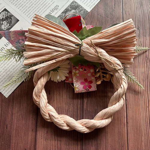 No.10 カラーしめ縄リース2025 ハンドメイドお正月飾り玄関リース  