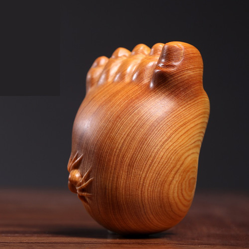 天然崖柏木 木彫りの仏足 子蜘蛛 足るを知り、常に楽しの意味 仏教置物