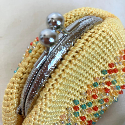 手編みビーズがま口 小銭入れ小物入れミニポーチ⑧ アクセサー入れ  