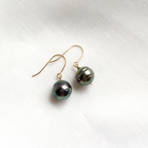 【美品】黒蝶真珠　タヒチパール　バロック　11mm　ピアス　フック Silver】10mmUp 大粒黒蝶バロックタヒチパール真珠ピアス