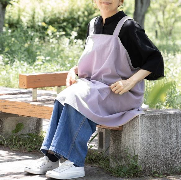 母の日【ラベンダー】ワイドエプロン ノーアイロン バッククロス