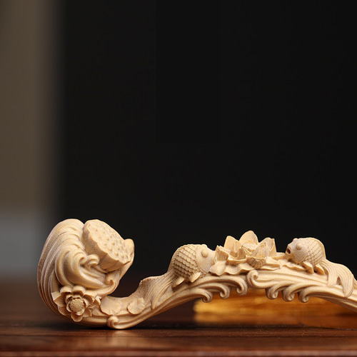 ツゲ 彫刻 蓮の実と如意をモチーフにした美しい装飾品 新中式様式の禅
