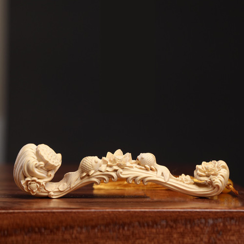 ツゲ 彫刻 蓮の実と如意をモチーフにした美しい装飾品 新中式様式の禅