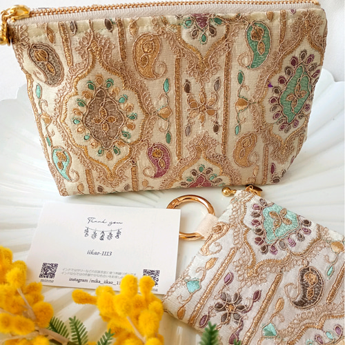 ホリデーボックス2025】360°インド刺繍の贅沢ポーチ2点セット ザリ刺繍