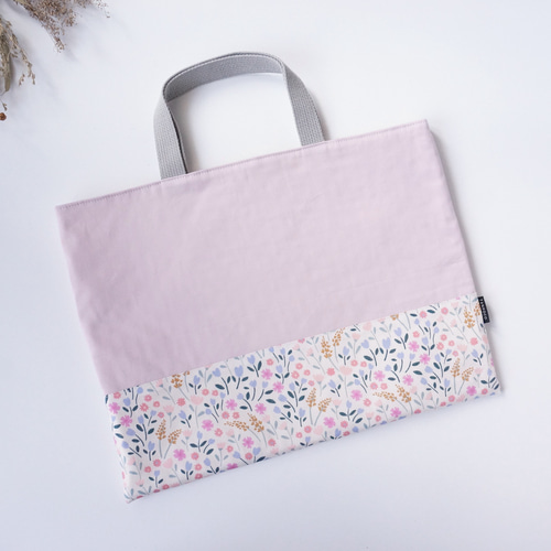 【ネット限定】 受注生産*『くすみパープル × 花柄』入園・入学3点セット 手提げ・レッスンバッグ・入園グッズ