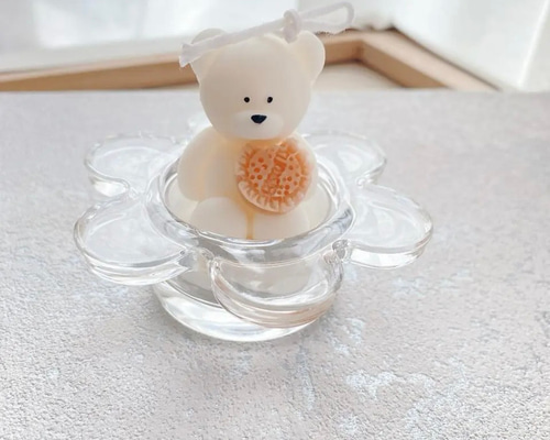 お花のキャンドル ホルダー付きくまちゃん 韓国キャンドル キャンドル