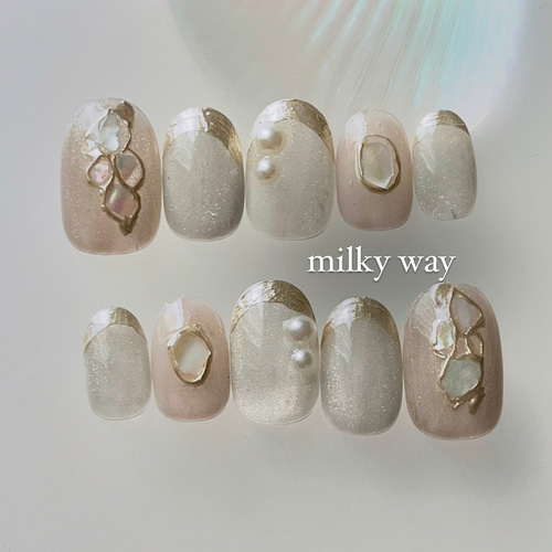 No.75 シルバーマグネット×ミラーフレンチ オーダーネイルチップ 成人  