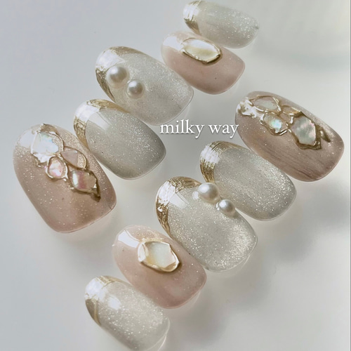 No.75 シルバーマグネット×ミラーフレンチ オーダーネイルチップ 成人