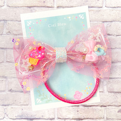 ふわふわ花びらチュールリボン（L）（ライトイエロー／ライトブルー