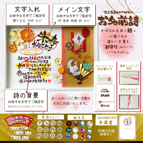 お祝いの詩(写真は、一例です)お客様のお名前を伺い、心の詩を書かせて頂きます。 名前ギフト詩 (大) お名前ポエム 新築祝い 結婚記念日 筆文字