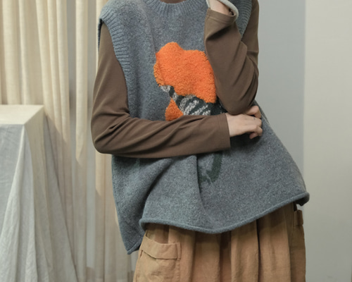 希少 美品 JIL SANDER ウール ノースリーブ デザイン ニット ベスト JIL SANDER（ジルサンダー） サマーニットベスト ネイビー杢 - margin