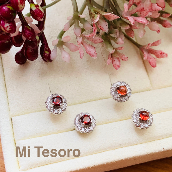 Mi Tesoro 天然石ピアス - 天然ガーネットピアス/ガーネット ピアス 