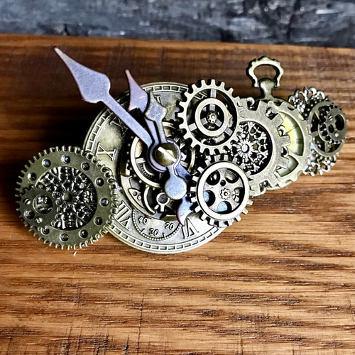 時計の文字盤と懐中時計のバレッタno.12／スチームパンク/1602