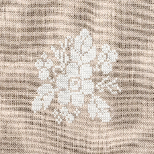シンプルなホワイト花柄刺繍のリネン巾着 クロスステッチ刺繍 巾着袋