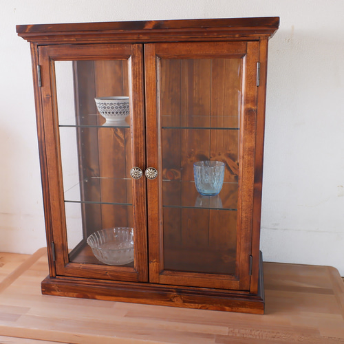 ダークブラウン ガラスケース 1点在庫有】ガラスケース観音扉タイプ 透明ガラス ダークブラウン塗装