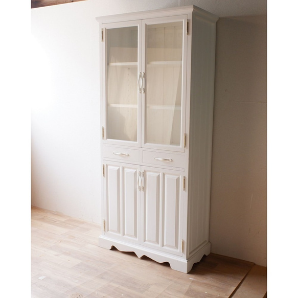 ホワイト食器棚 さわやかなオシャレワイド食器棚 【Frais-フレ-】 FRA