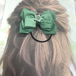 リボン ヘアゴム ヘアアクセサリー ツイン 白 ピンク 緑