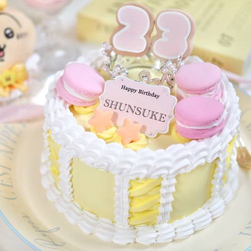 好きな色で作ります】ディスプレイ ケーキ 〜編み上げフリル×マカロン