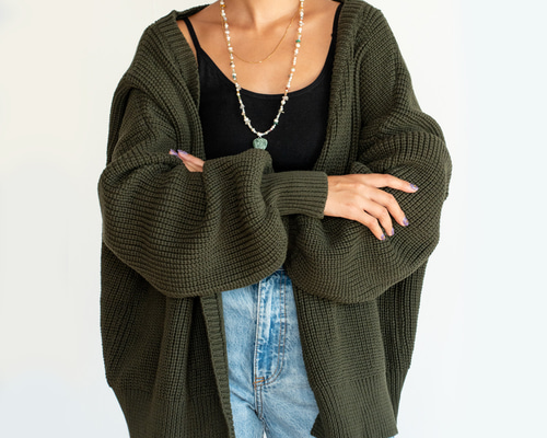 オールドイングランド　クルーネック　コットンカーディガン　グリーン　36 オールドイングランド クルーネック コットンカーディガン