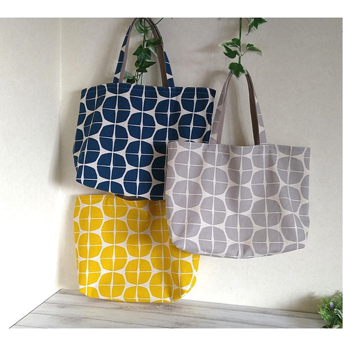 北欧サークル柄 シンプルトート 3色展開 コットンリネン エコバッグ