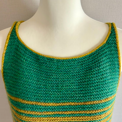 手編み ノースリーブニット ウール100%使用（グリーン） 4枚目の画像