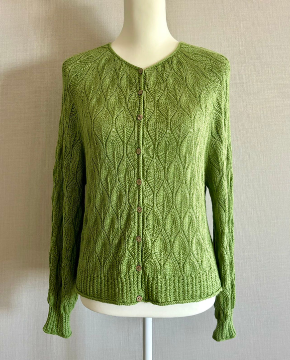 手編みセーター長袖 （グリーン） 2枚目の画像