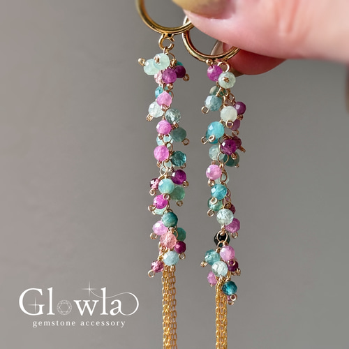 14kgf宝石質ピンクカルセドニー・グランディディエライトピアス