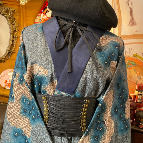 着物リメイクロングワンピース と象ネックレストップ２点お纏め 着物リメイクロングワンピース と象ネックレストップ2点お纏め