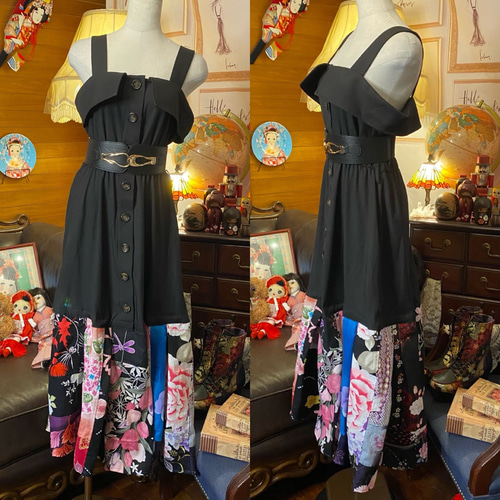 和洋折衷 浴衣 ロング ワンピース パッチワーク リメイク コラージュ  